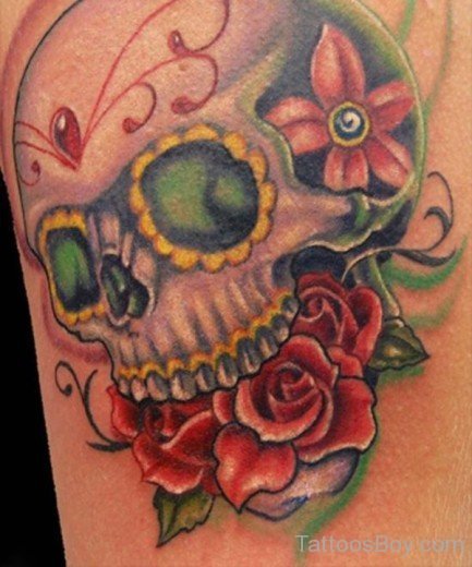 Sugar Skull And Flower Tattoo-TB1111