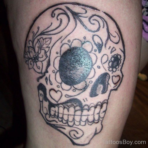 Sugar Skull Tattoo On Thigh-TB12181