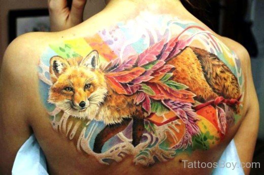 Tailed Fox Tattoo On Bacl-TB12139