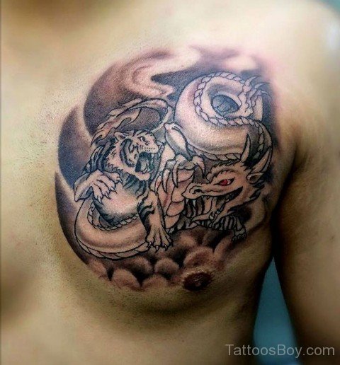 Tiger & Dragon Tattoo On Chest-TB1238