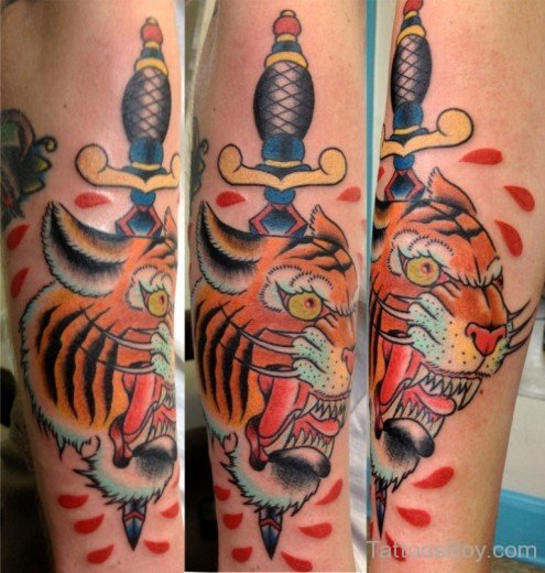 Tiger Face  Dagger Tattoo-TB12093