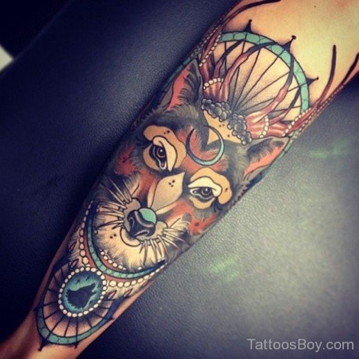Traditional Colored Fox Tattoo On Sleeve-TB183