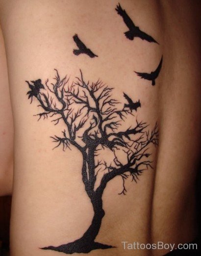 Tree And Birds Tattoo On Rib-TB12183