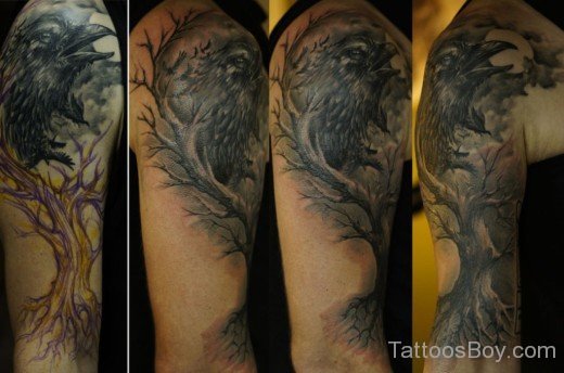 Tree And Crow Tattoo On Shoulder-TB1138