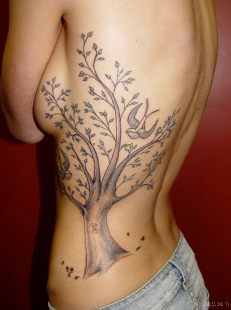 Tree Tattoo Design On Rib.