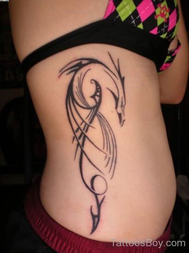 Tribal Dragon Tattoo On Rib-TB12104