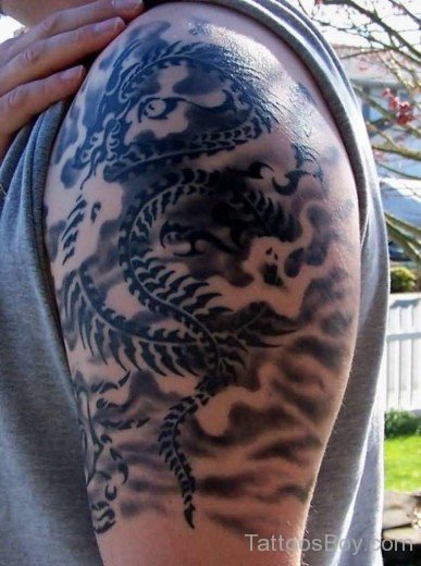 Tribal Dragon Tattoo On Shoulder-TB12140