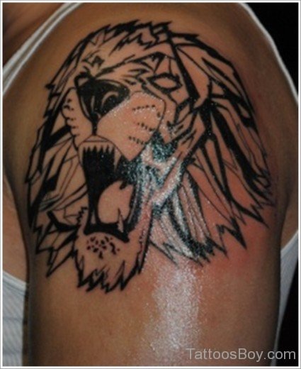 Tribal Lion Tattoo On Shoulder-TB12108
