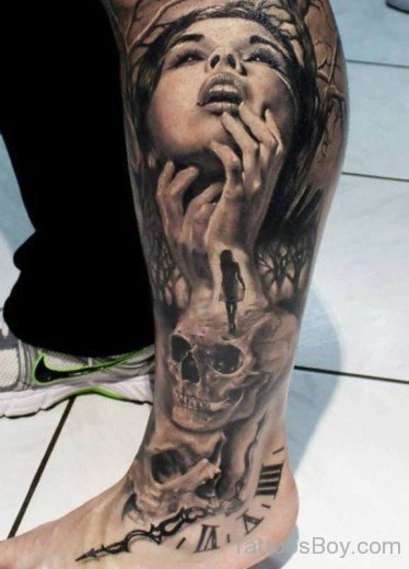 Vampire Zombie Tattoo On Leg-TB1051