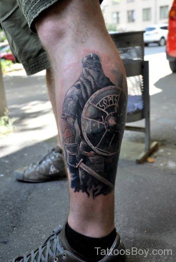 Warrior Armor Tattoo On Leg-TB1146