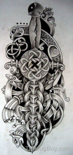 Warrior Celtic Dagger Tattoo Design-TB12099