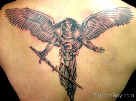 Warrior Guardian Angel Tattoo On Back-TB12179