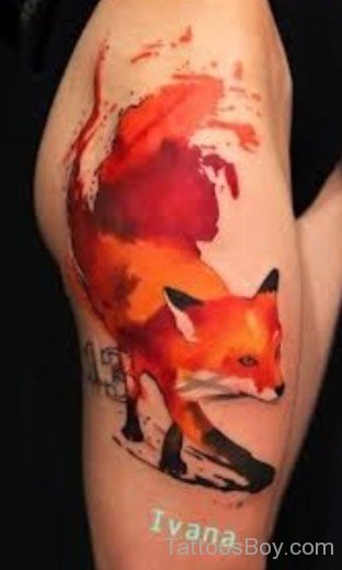 Waterclor Fox Tattoo On Thigh-TB12154