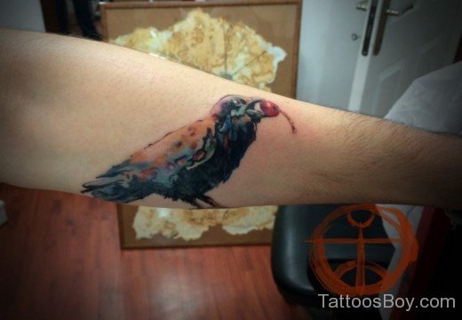 Watercolor Crow Tattoo On Arm-TB1143