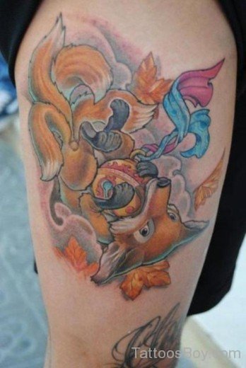 Watercolor Fox Tattoo On Thigh-TB12156