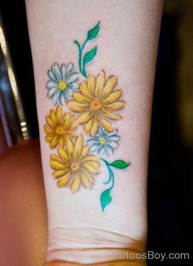 White And Yellow Daisy Tattoos On Wrist-TB1117