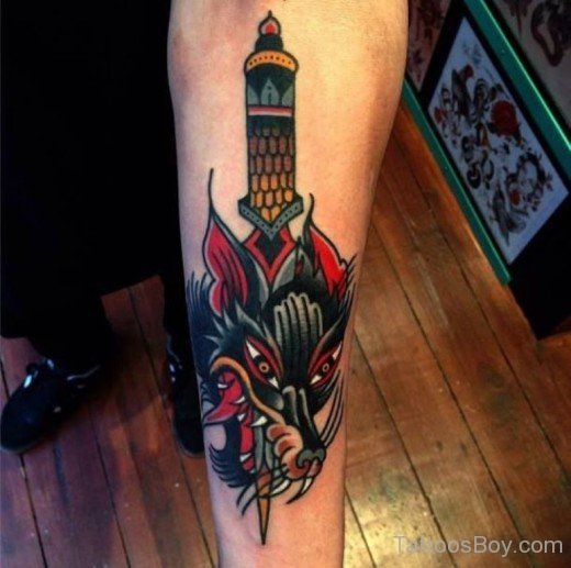 Wolf And Dagger Tattoo On Arm-TB12102