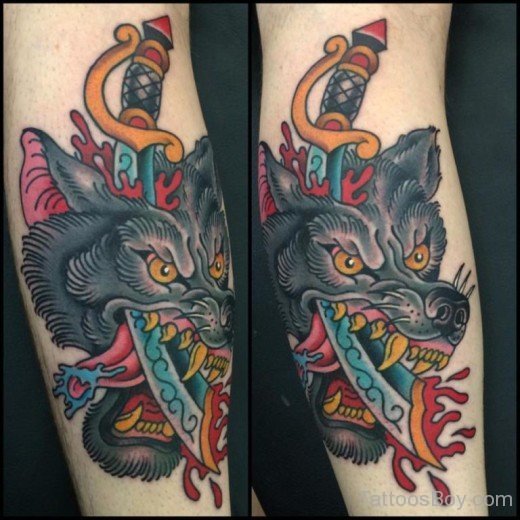 Wolf And  Dagger Tattoo-TB12101