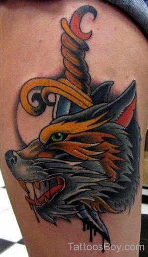Wolf Tattoo On Thigh-TB12105
