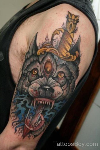 Wolf face And Dagger Tattoo-TB12103