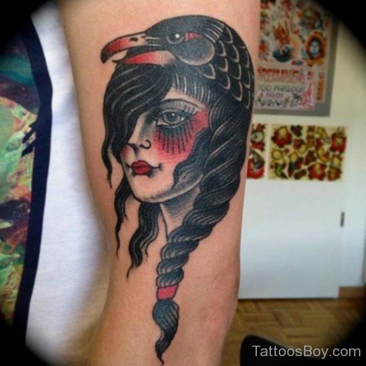 Women Face And Crow Tattoo-TB1145