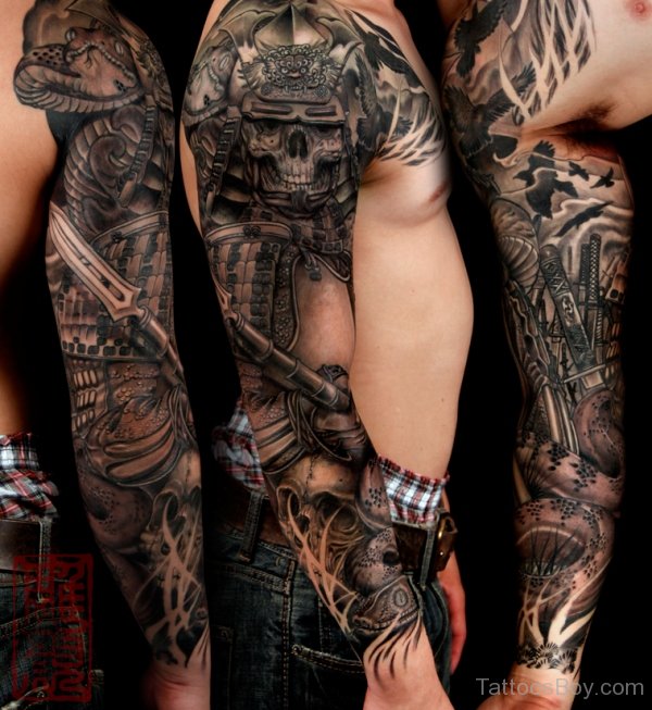 Amazing Armor Tattoo On Full Sleeve