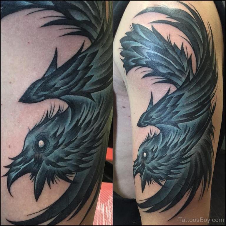 Wonderful Crow Tattoo On Back.