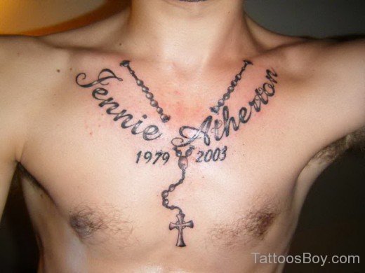 Wording And Cross Tattoo On chest-TB12115