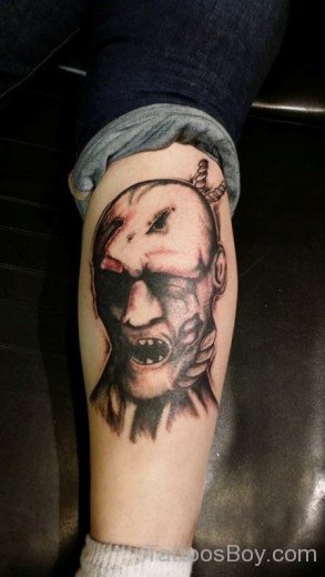 Zombie Face Tattoo On Leg-TB1059