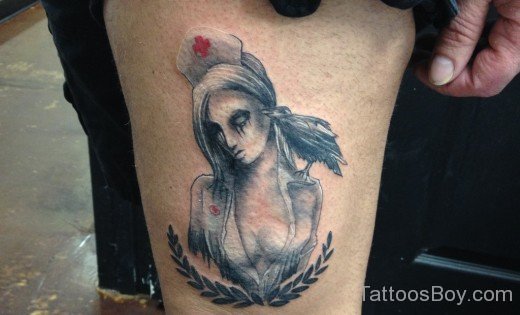 Zombie Nurse Tattoo On Thigh-TB1151