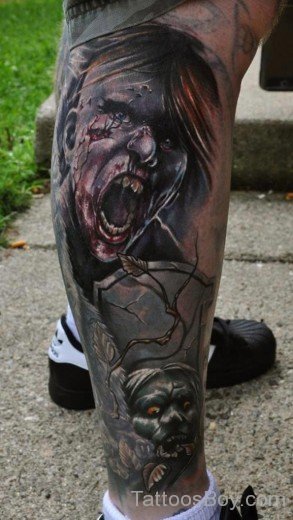 Zombie Tattoo On Leg-TB1152