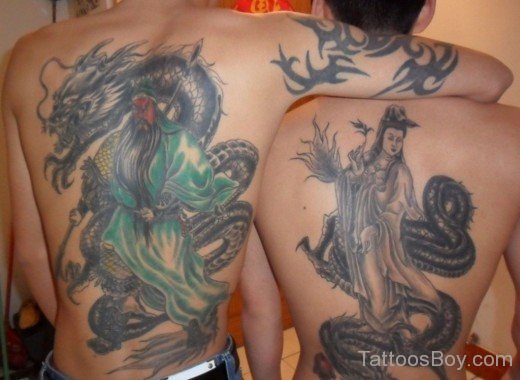 shiva And Dragon Tattoo On Back-TB12281