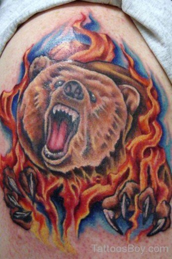 Angry Bear Fire n Flames Tattoo-TB1001