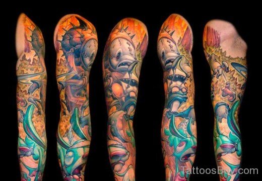 Attractive Cartoon Tattoo On Full Sleeve-Tb1006