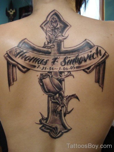 Attractive Cross Tattoo On Back-TB1013