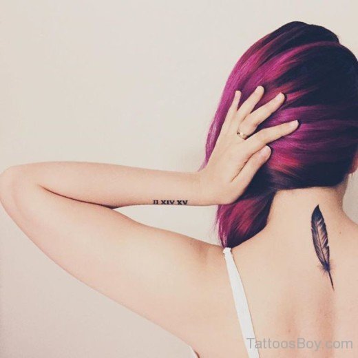 Attractive Feather Tattoo On Back-TB1004