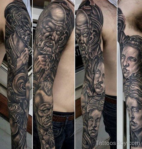 Attractive  Greek God Tattoo On Full Sleeve-TB102