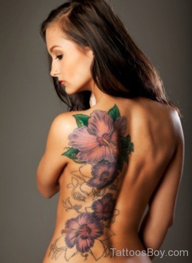 Attractive Hibiscus Flower  Tattoo On Back-TB12002