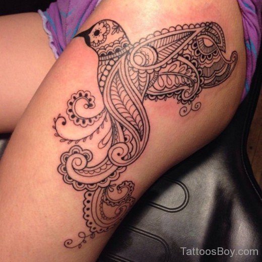 Attractive Hummingbird Tattoo On Thigh-TB1004