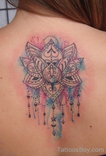 Attractive Lotus Tattoo On Back-TB1001