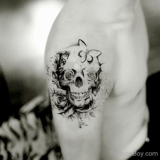 Attractive Skull Tattoo On Shoulder-TB104