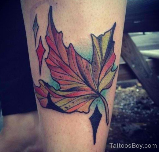Autumn Leaf Tattoo On Leg-Tb104