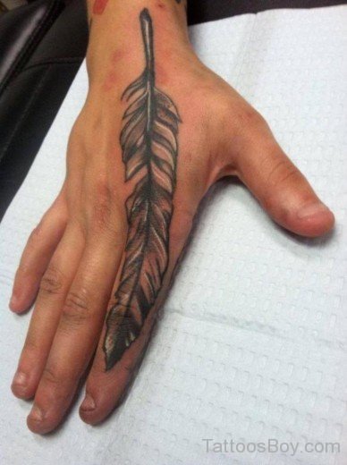 Awesome Feather Tattoo On Finger-AWl1007