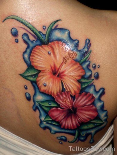 Awesome Hibiscus Flower Tattoo On Back 14-TB12006