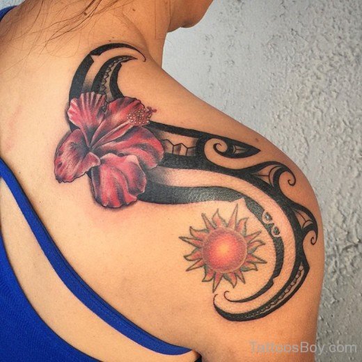 Fantastic Hibiscus Flower Tattoo On Back-TB12007