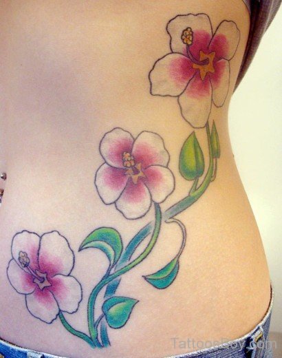 Awesome Hibiscus Tattoo On Rib-TB12009