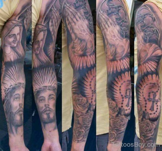 Awesome Jesus Tattoo On Full Sleeve-TB103