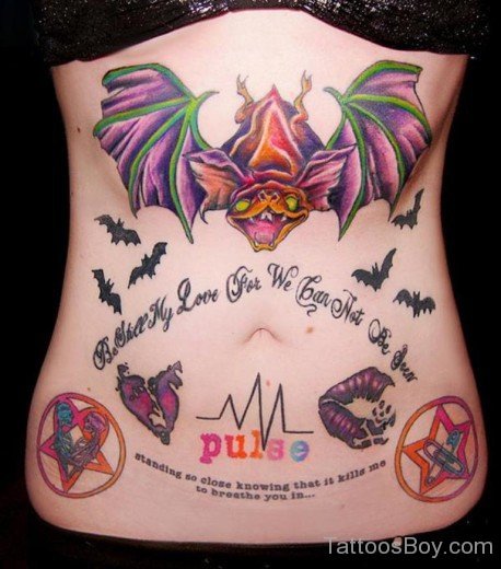 Bat Tattoo On Stomach-TB1012