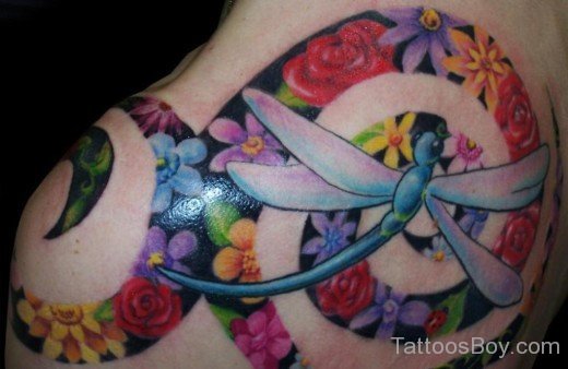 Beautiful Flower And Dragonfly Tattoo-Tb1212