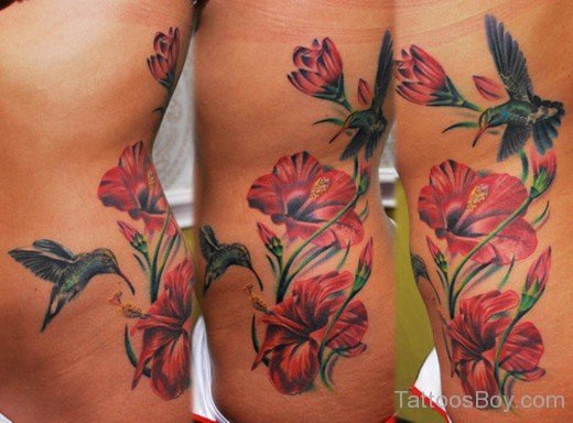 Beautiful Flower And Hummingbird Tattoo On Rib-TB1014